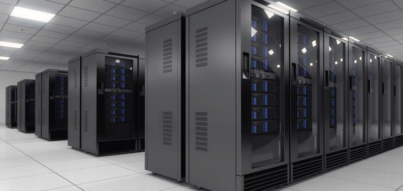 Picture of cabinets in modern server room / data center depicting a clean, environmentally friendly design